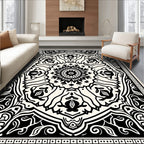 Intricate Black White Mandala Pattern Rug