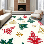 Vintage Christmas Trees Green Red Gold Rug
