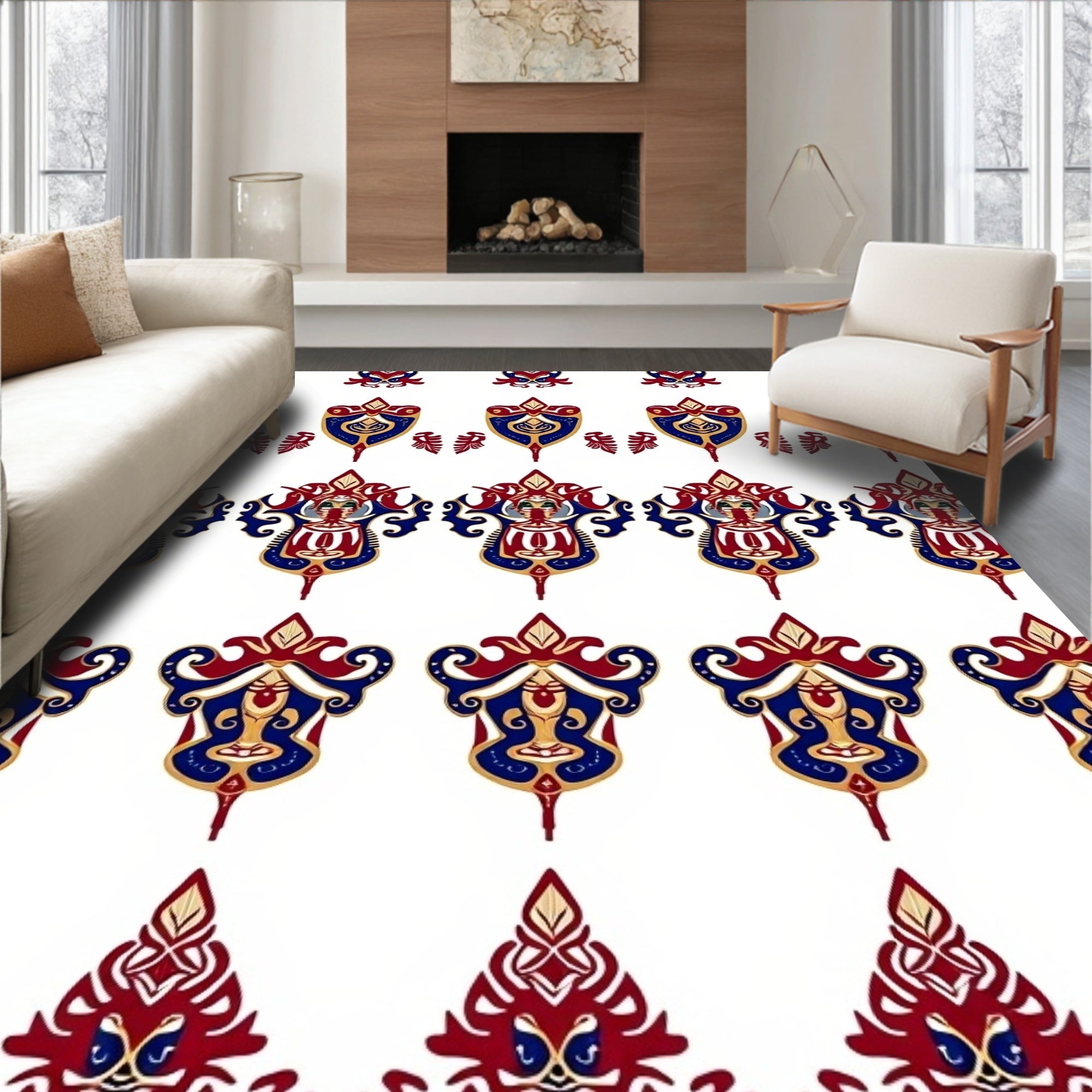 Regal Red Blue Gold Medallion Design Rug