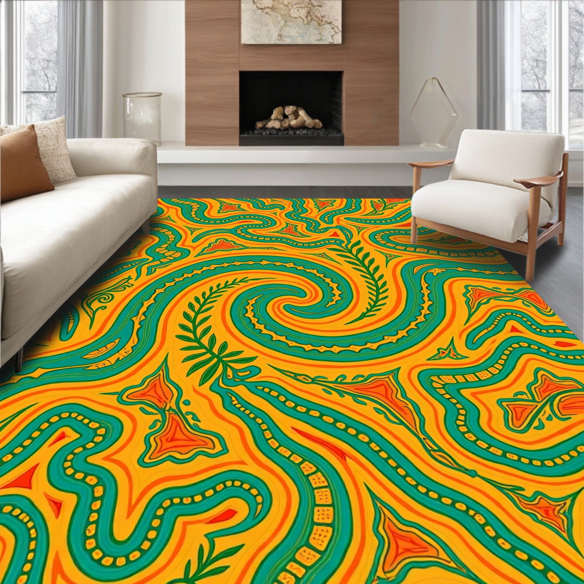 Vibrant Swirls Floral Pattern Design Rug