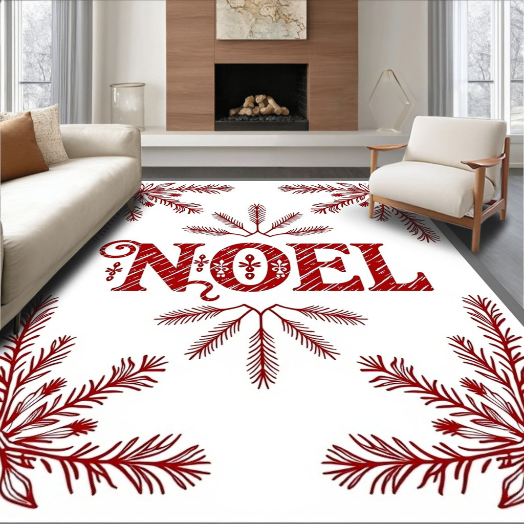 Rustic Red Noel Pine Branch Frame Rug