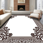 Intricate Black Maze Border Pattern Rug