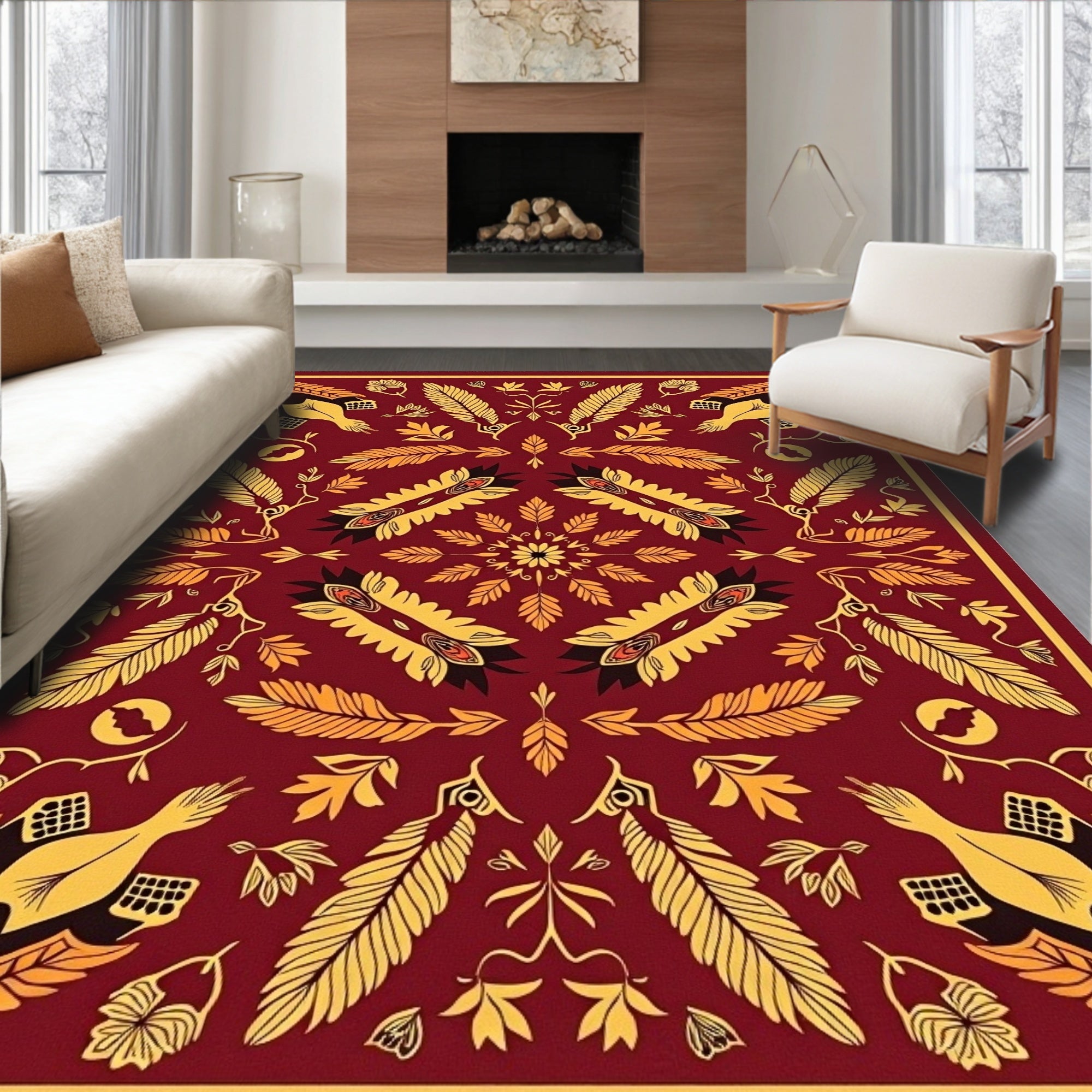 Bird Feather Tribal Pattern Rug