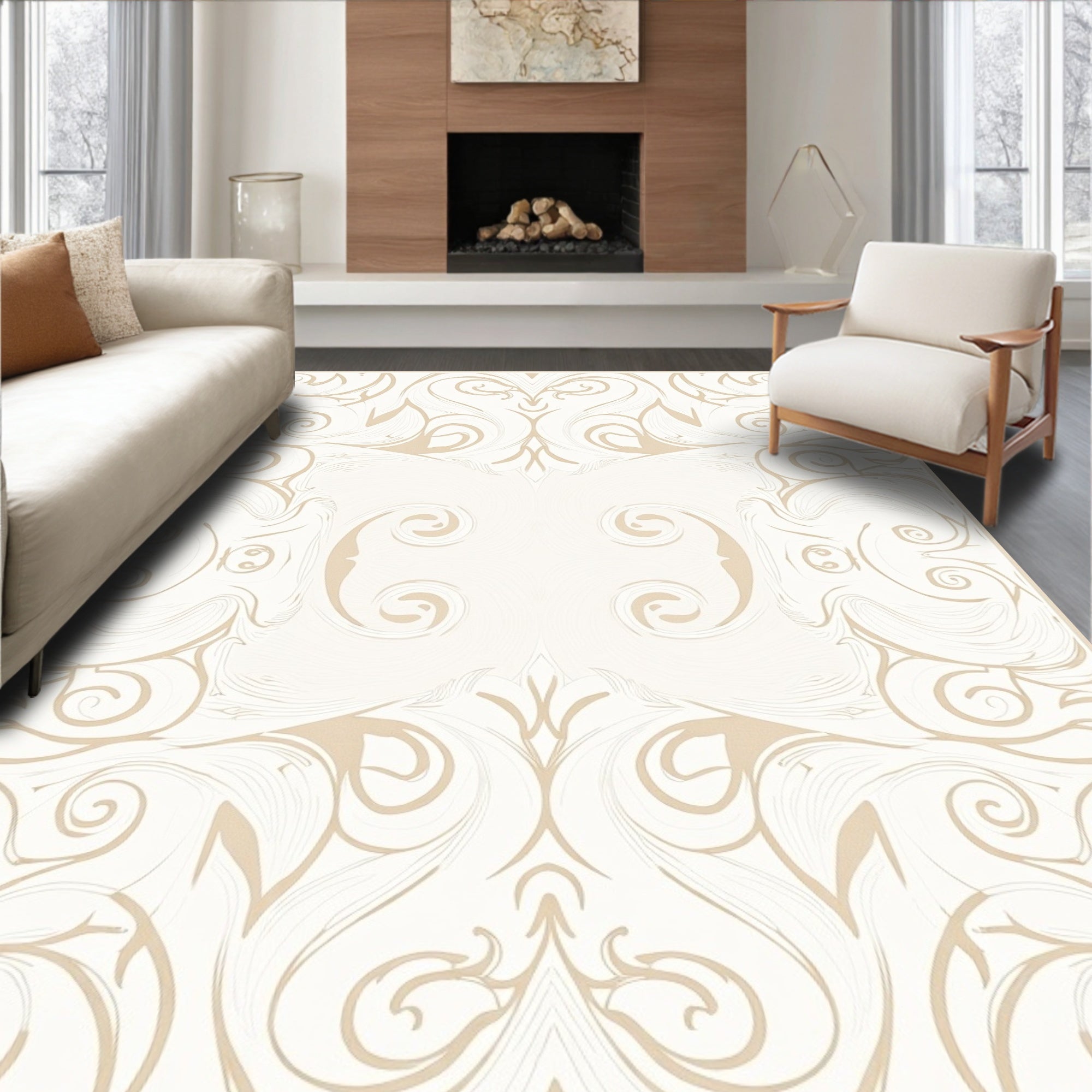 Elegant Swirl Pattern Neutral Tones Rug