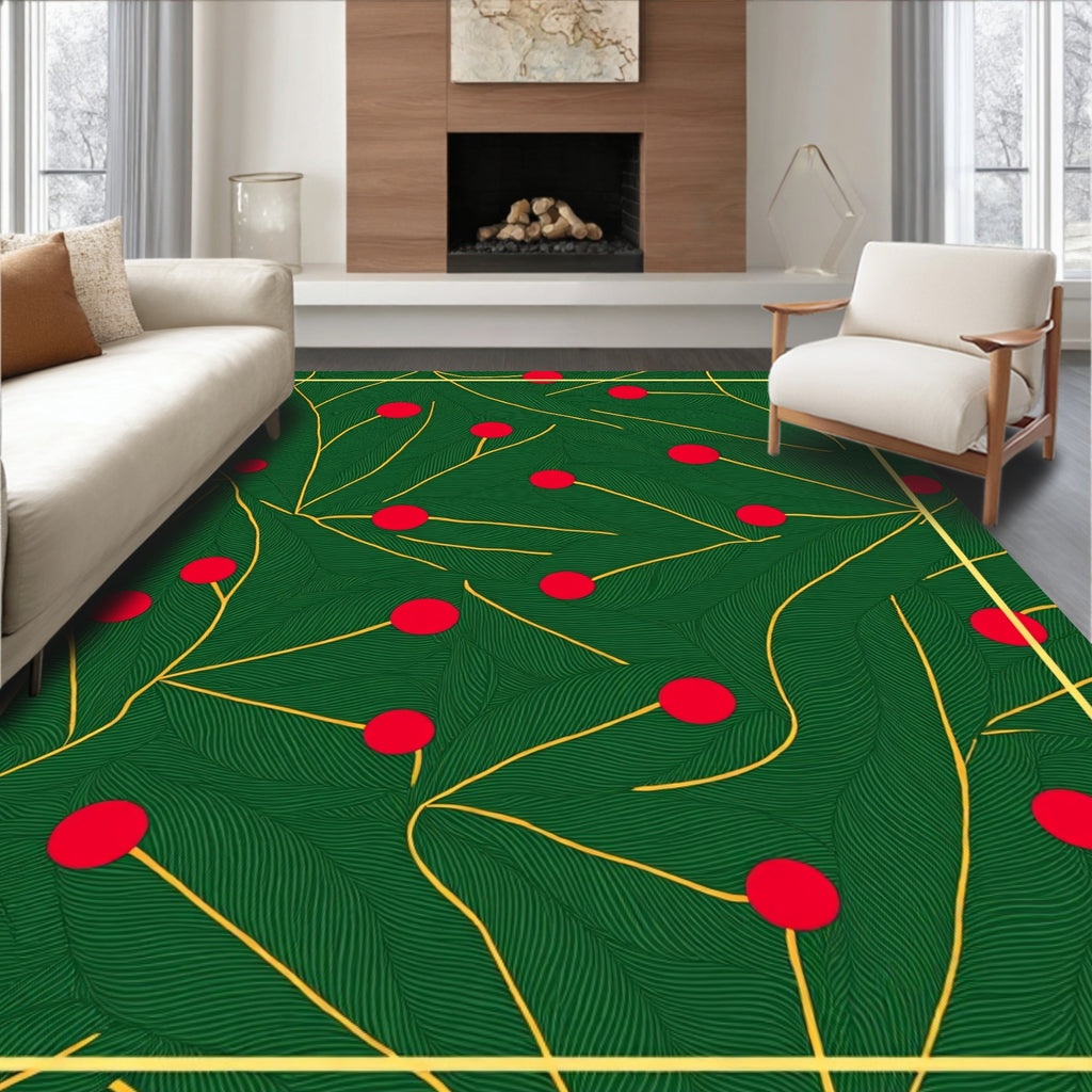 Festive Green Berry Branch Arrangement Rug