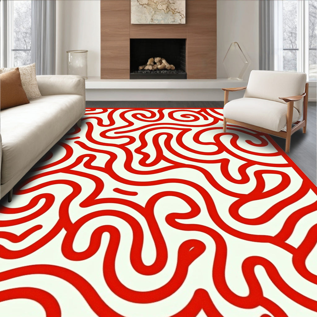 Red Swirling Abstract Visual Pattern Rug