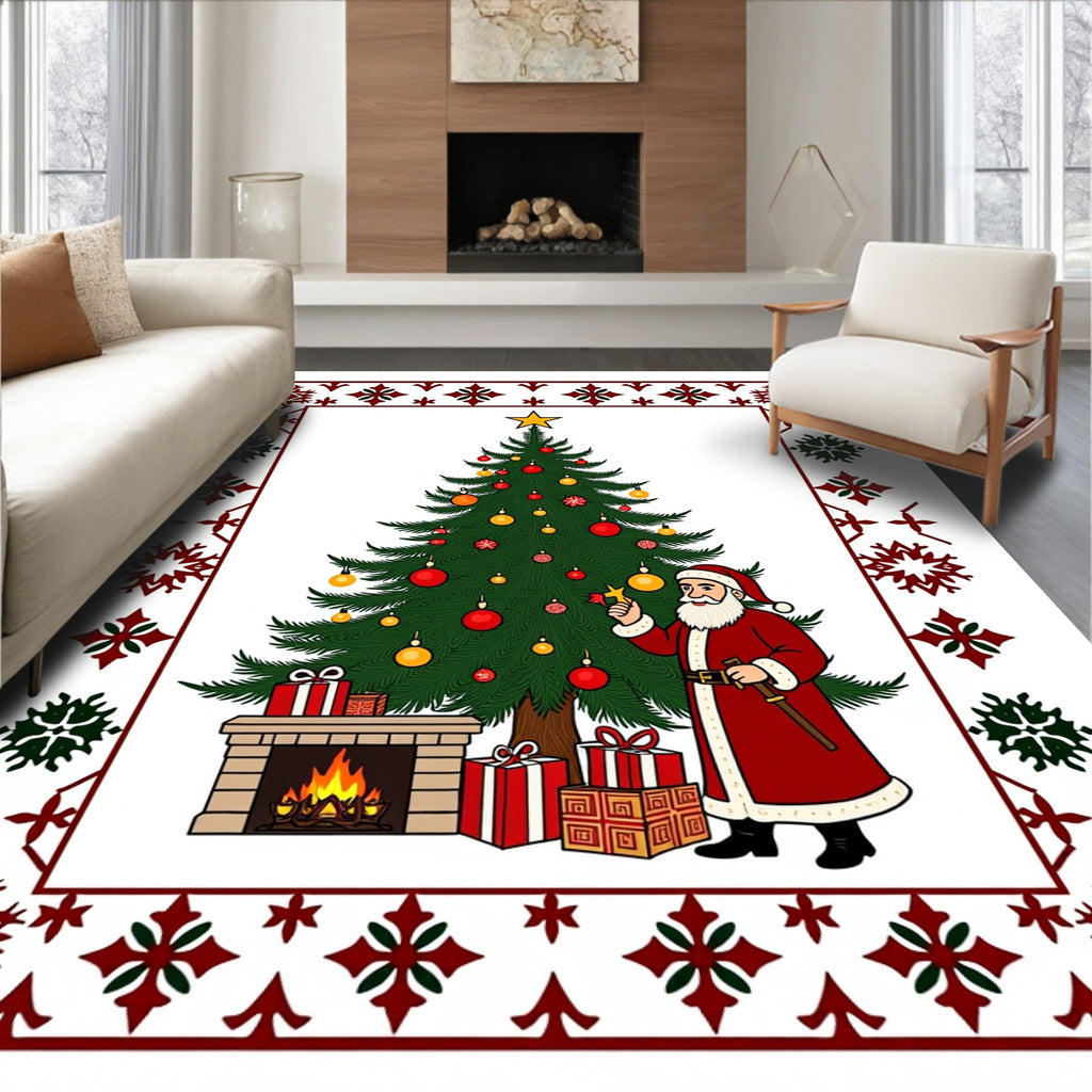 Festive Christmas Tree Santa Patterned Rug