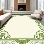 Vintage Green Floral Scroll Frame Rug