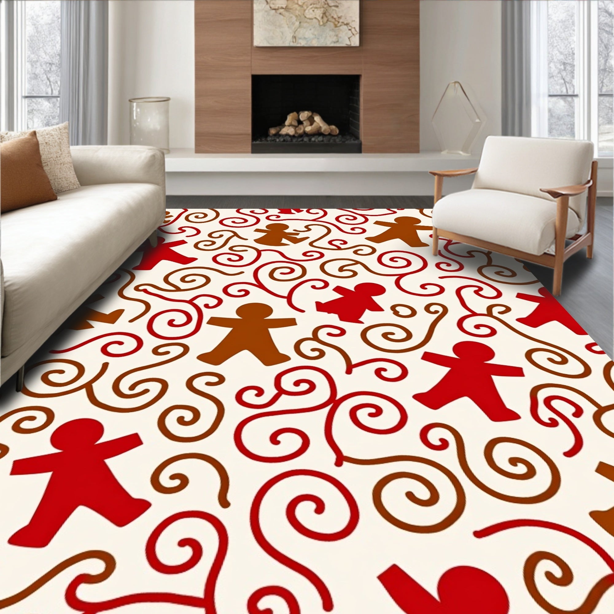 Whimsical People Swirl Pattern Rug