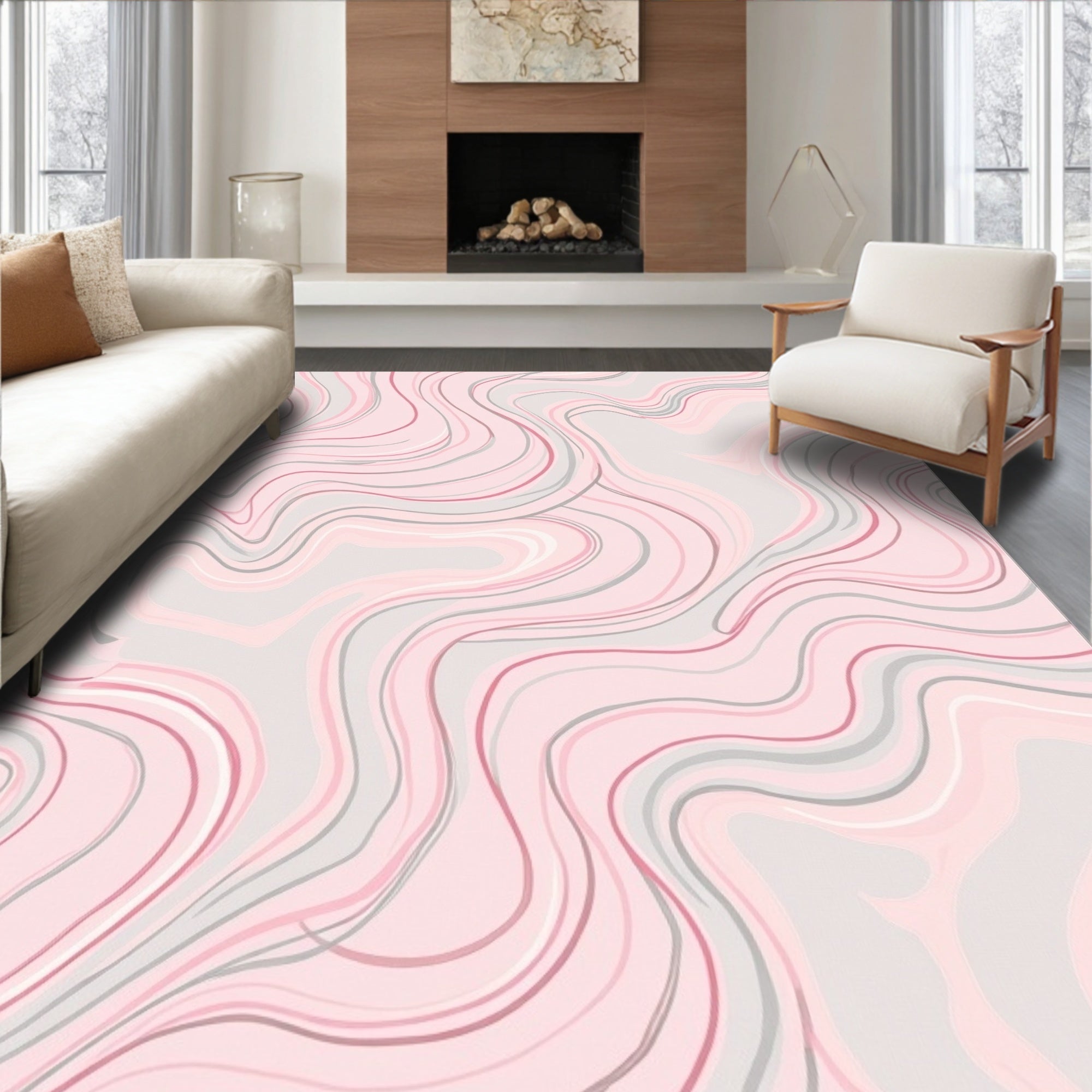 Soft Pink Marble Swirl Pattern Rug