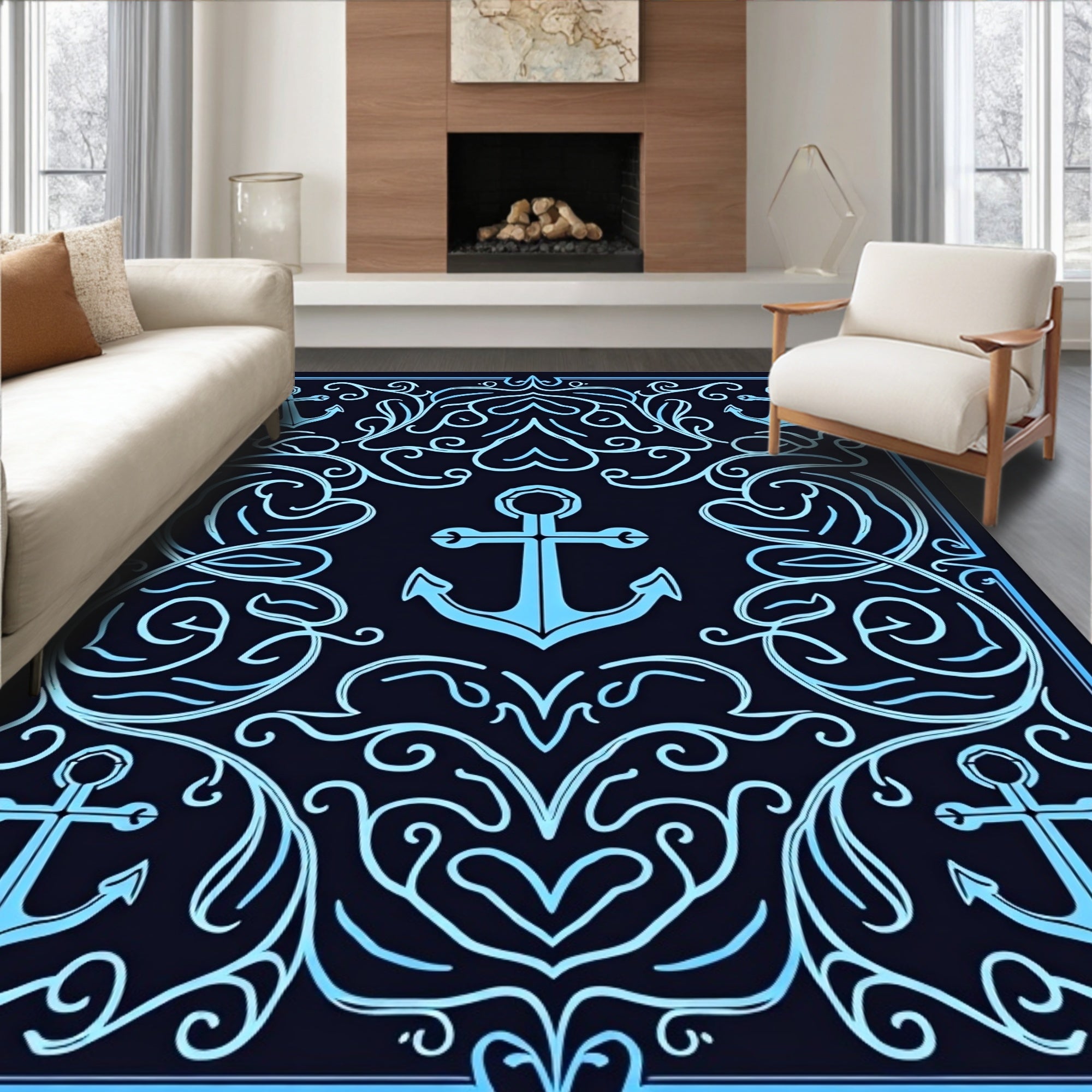 Nautical Anchor Swirls Design Rug