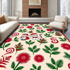 Christmas Cartoon Red Green Foliage Rug