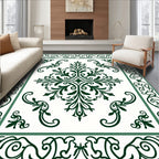 Elegant Green Floral Scroll Pattern Rug