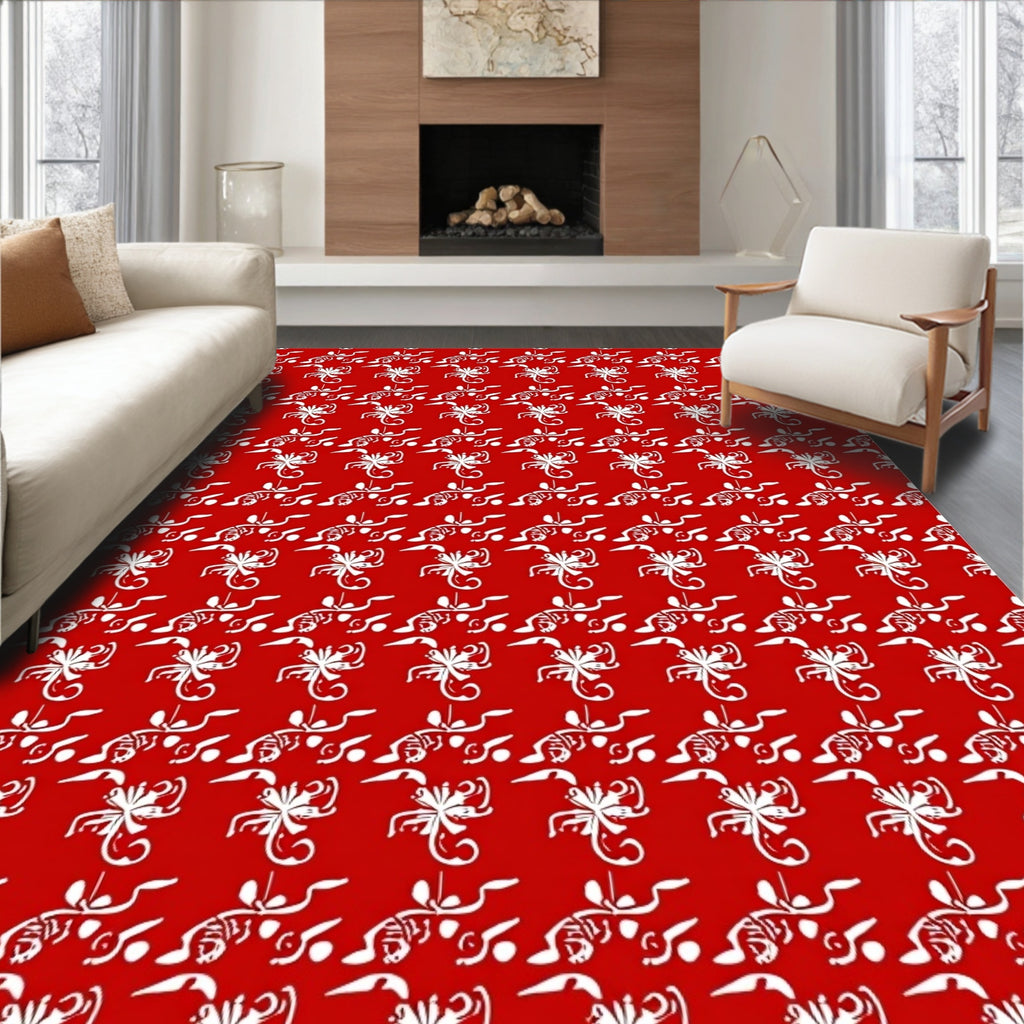Red White Stylized Floral Pattern Rug