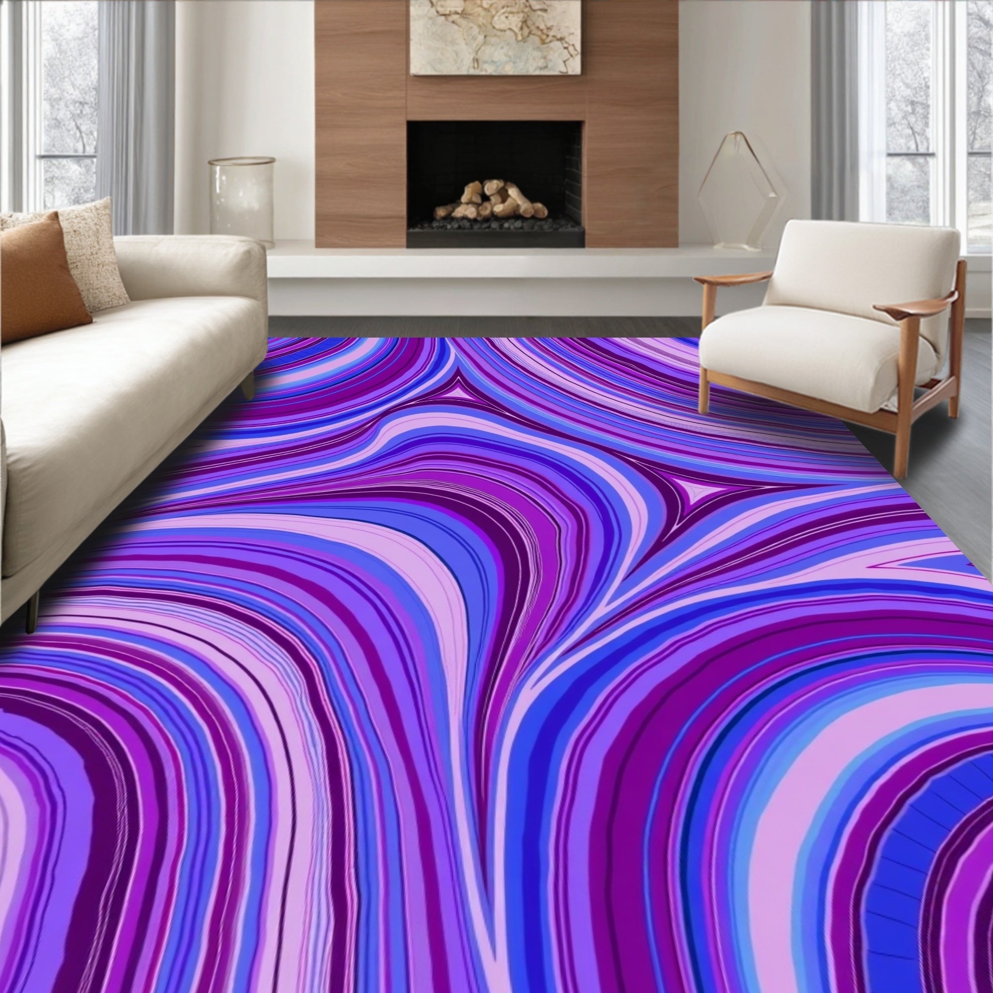 Swirling Purple And Blue Abstract Pattern Rug