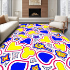 Abstract Blue Yellow Heart Pattern Rug