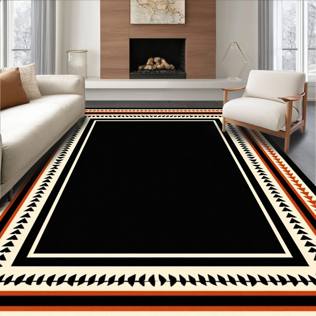 Tribal Black Geometric Pattern Rug
