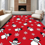 Snowman Snowflake Red Festive Pattern Rug