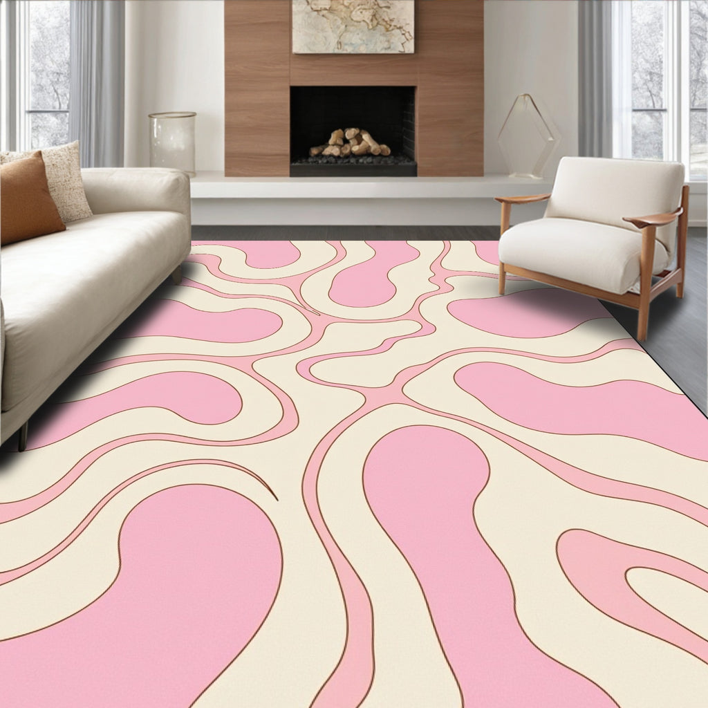 Retro Swirl Pink Cream Pattern Rug