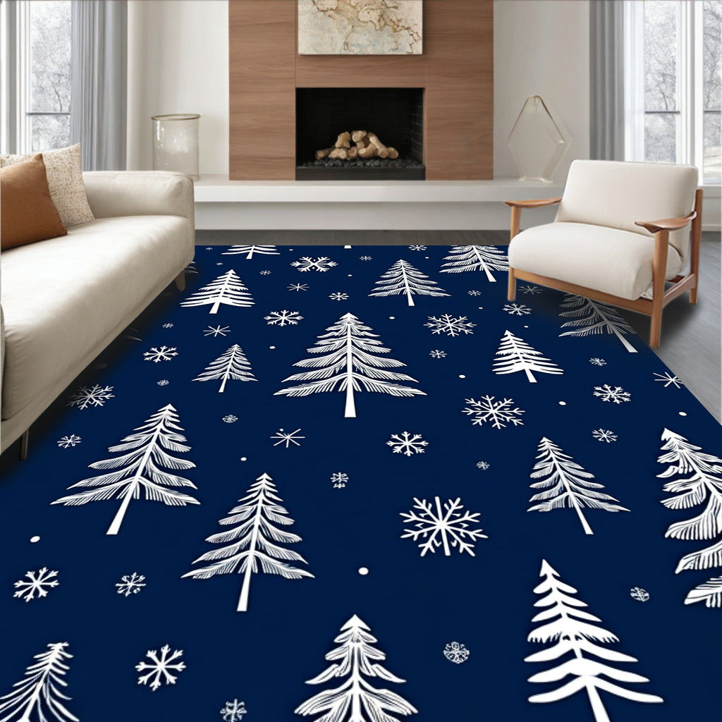Winter Woodland Snowflake Pattern Rug