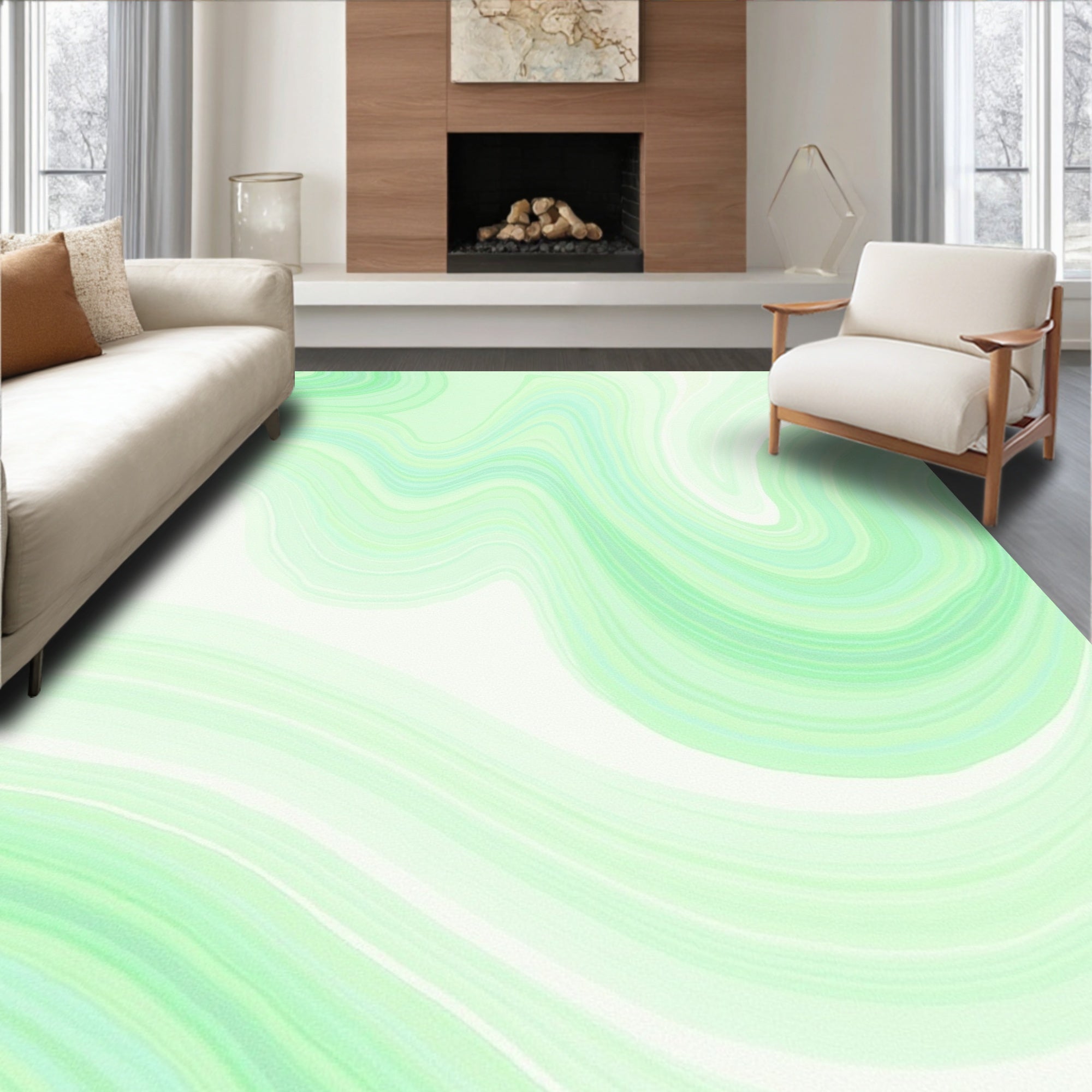 Soft Mint Green Swirl Pattern Rug