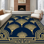 Art Deco Fan Pattern Navy Gold Rug