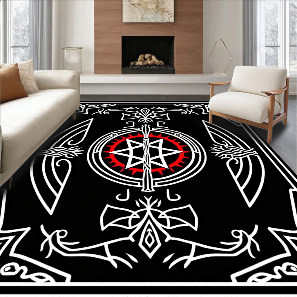 Gothic Star With Red Wheel Design Rug