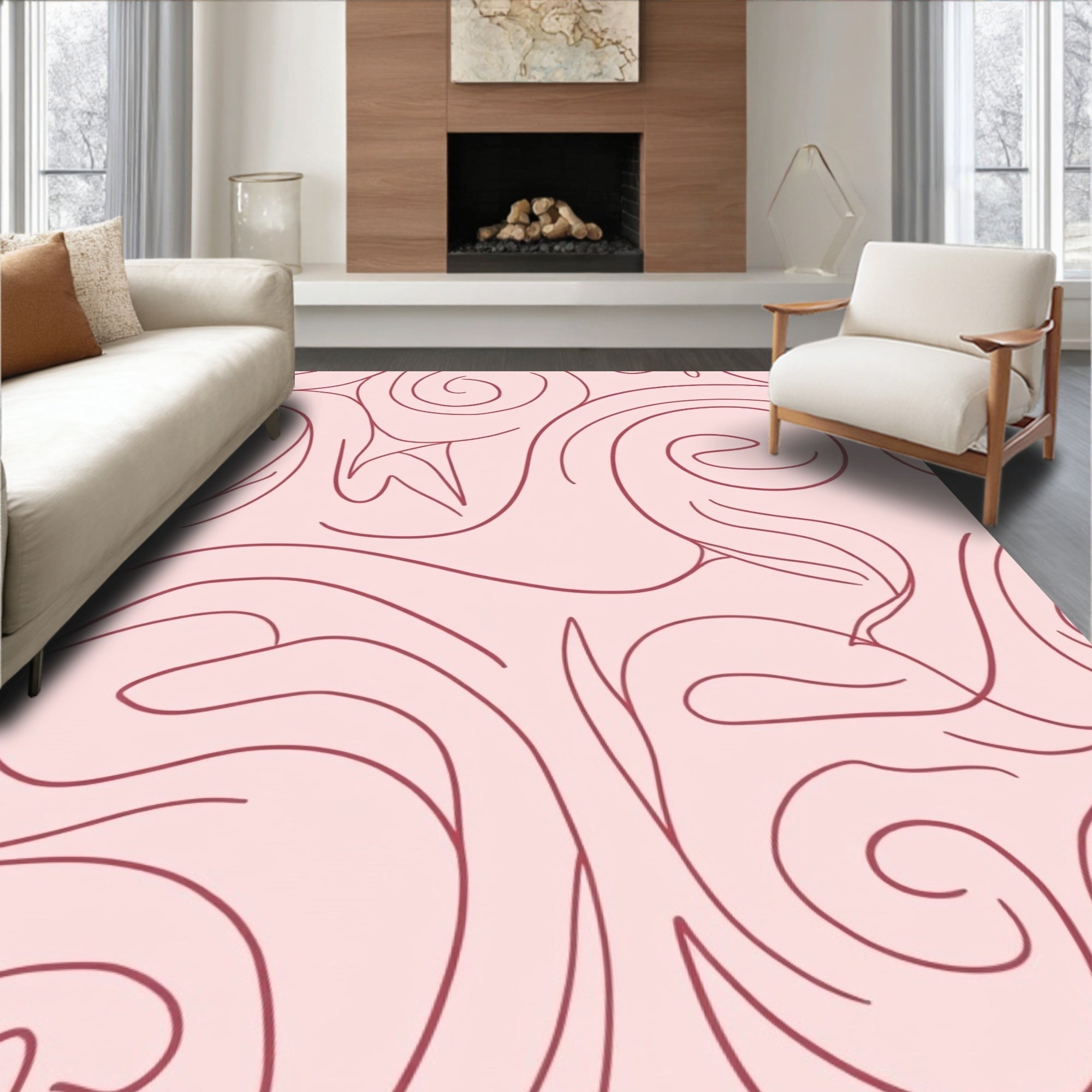 Abstract Swirls Blush Pink Design Rug