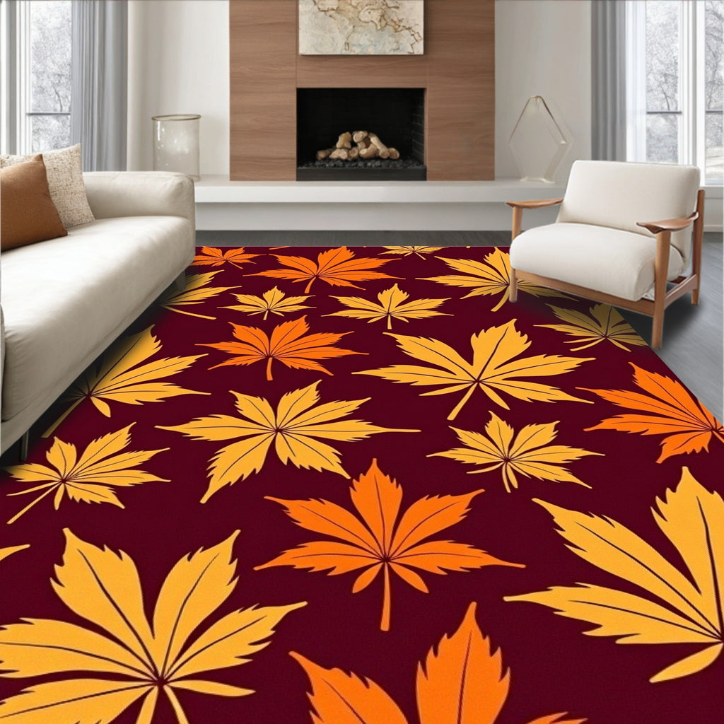 Golden Autumn Leaf Pattern Rug