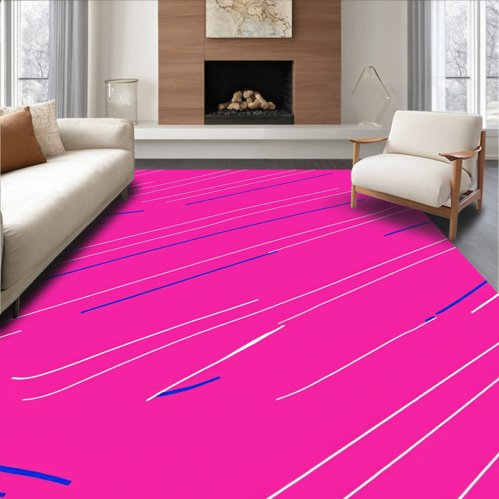 Vibrant Pink Blue White Streaks Rug