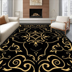 Elegant Gold Scrollwork Floral Design Rug