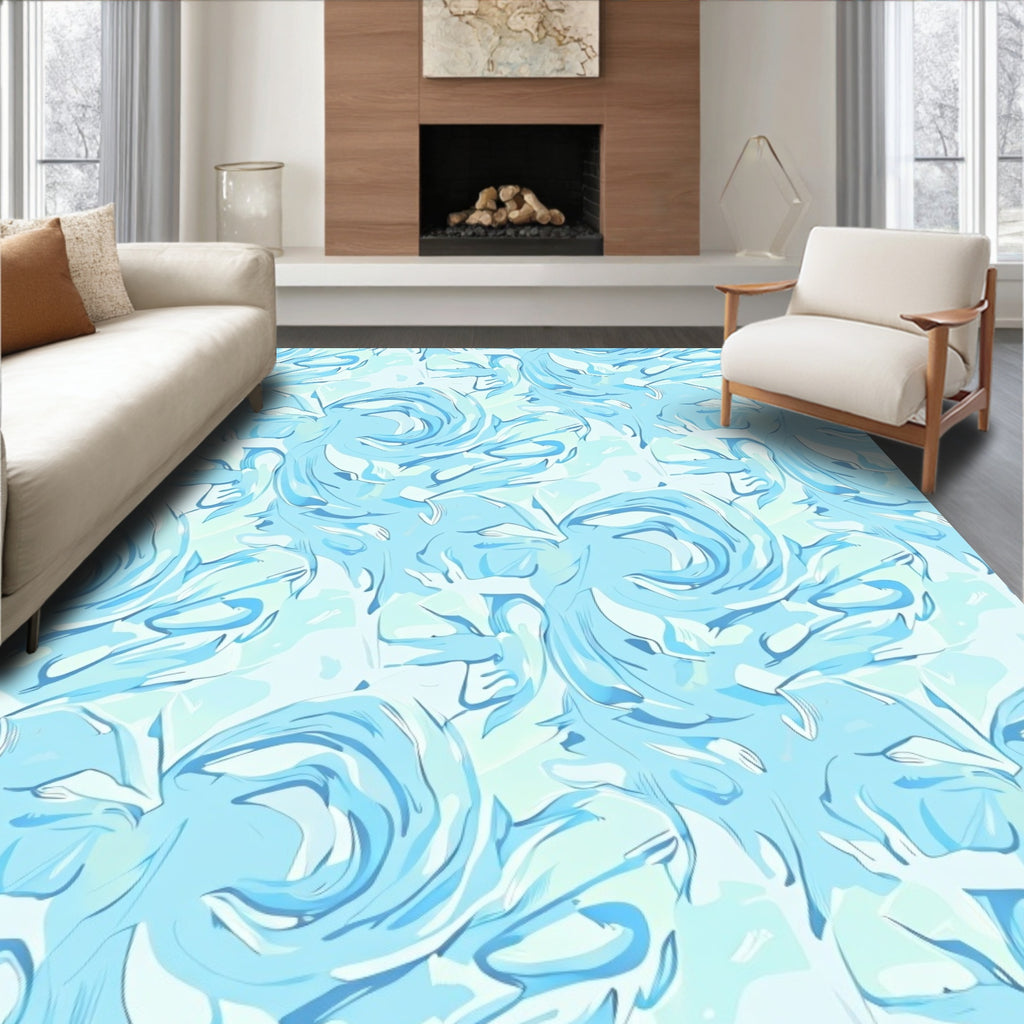 Abstract Swirls Blue Pattern Design Rug