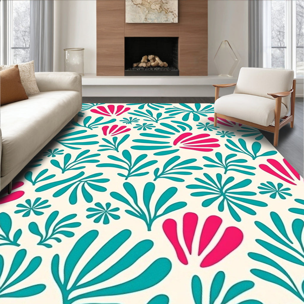 Bold Tropical Leaf Bloom Pattern Rug