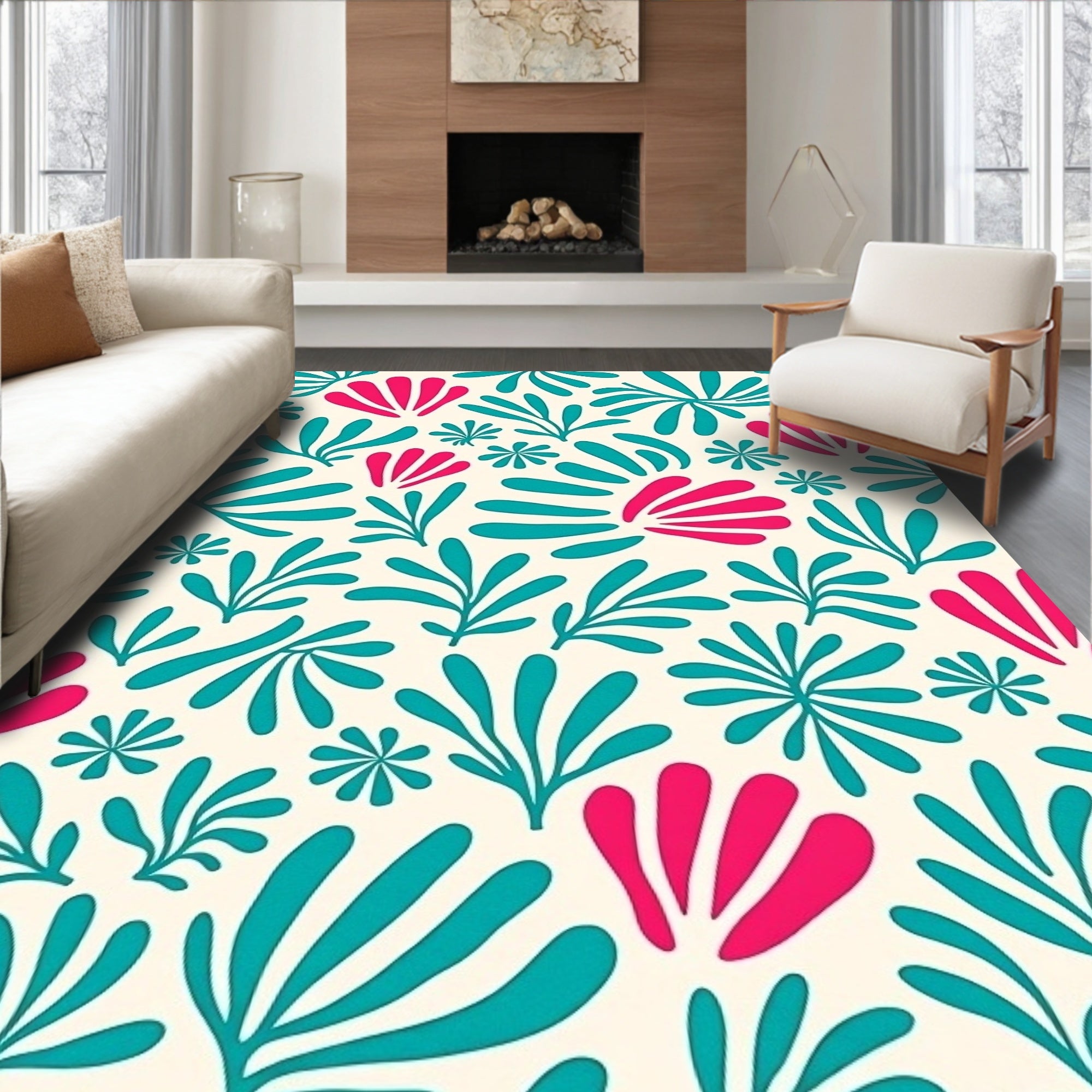 Bold Tropical Leaf Bloom Pattern Rug