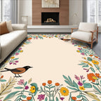 Whimsical Floral Birds Design Frame Rug