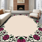 Ornate Floral Swirls Border Rug