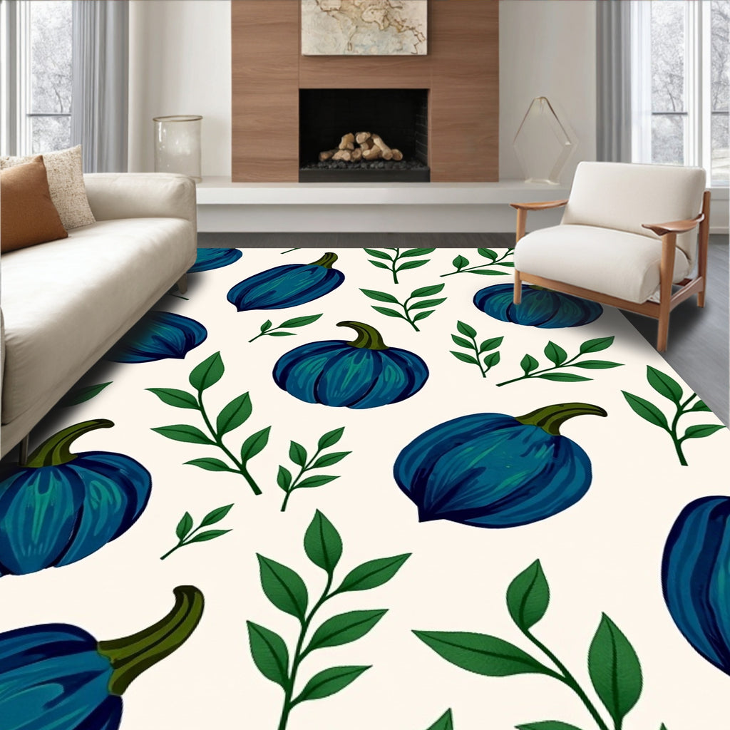Dark Blue Squash Nature Pattern Rug