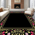 Golden Floral Pink Blossom Border Rug
