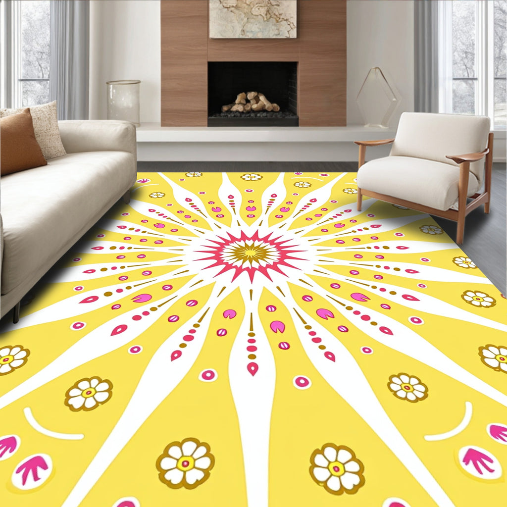 Radiant Sunburst Floral Pattern Rug