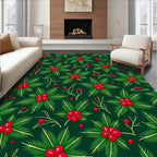 Festive Red Berry Evergreen Sprig Rug