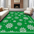Festive Snowflake Pattern on Green Background Rug