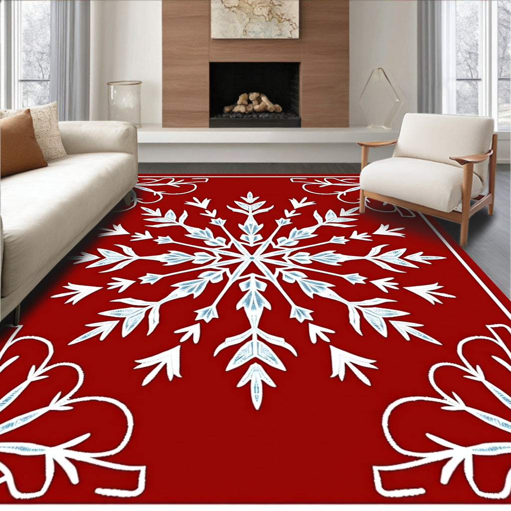 Winter Snowflake Red Pattern Rug