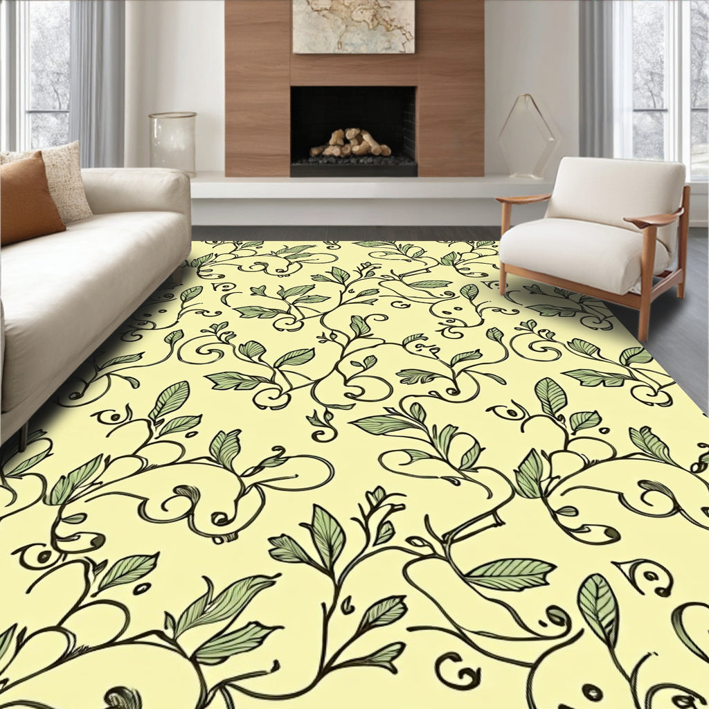 Vine and Leaf Art Nouveau Pattern Rug