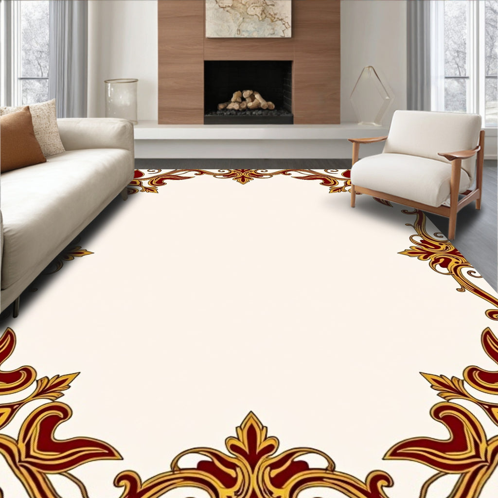 Ornate Red Gold Floral Border Rug