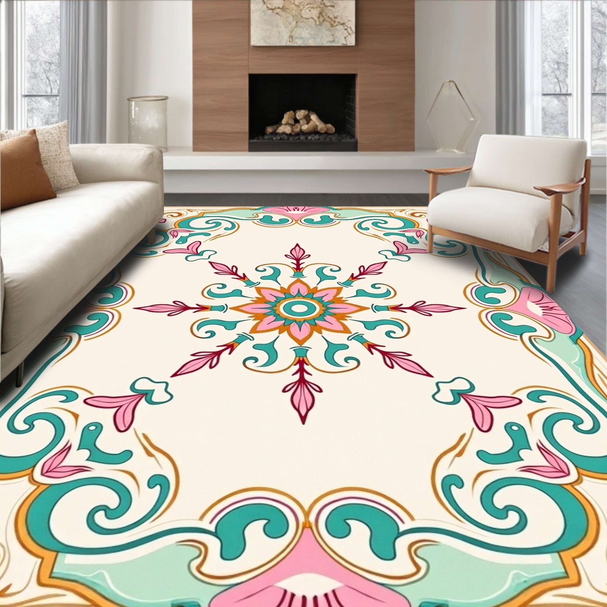 Vintage Floral Swirl Medallion Rug