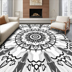 Black White Radial Geometric Design Rug
