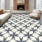 Geometric Gray Cream Quatrefoil Pattern Rug