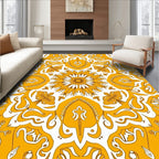 Ornate Yellow Floral Mandala Design Rug