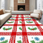 Seasonal Plaid Evergreen Snowflakes Design Rug