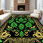 Ornate Green Gold Floral Motif Rug